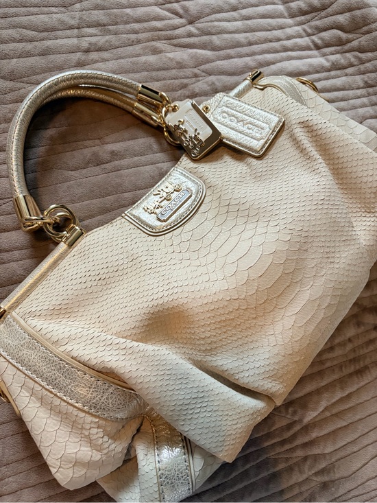 Coach Handbags - Coach Cream Snakeskin-Texture Shoulder Bag with Gold Hardware Accents
